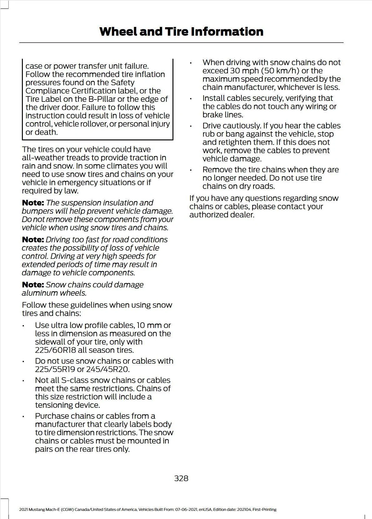 Ford Mustang Mach-E Can you put tire chains on an MME? 2021-Ford-Mustang-Mach-E-Owners-Manual-Job-2_version-1_om_EN-US_05_2021 pdf