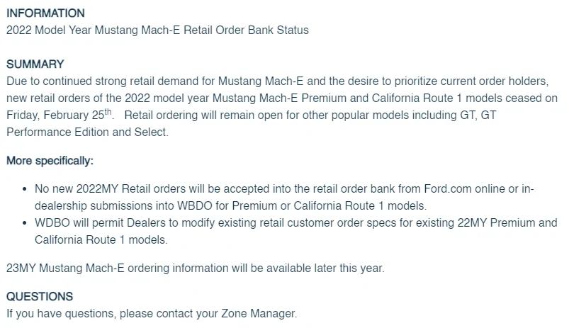 Ford Mustang Mach-E Premium orders but off for 2022? Premium and CA RT 1 orders ceased