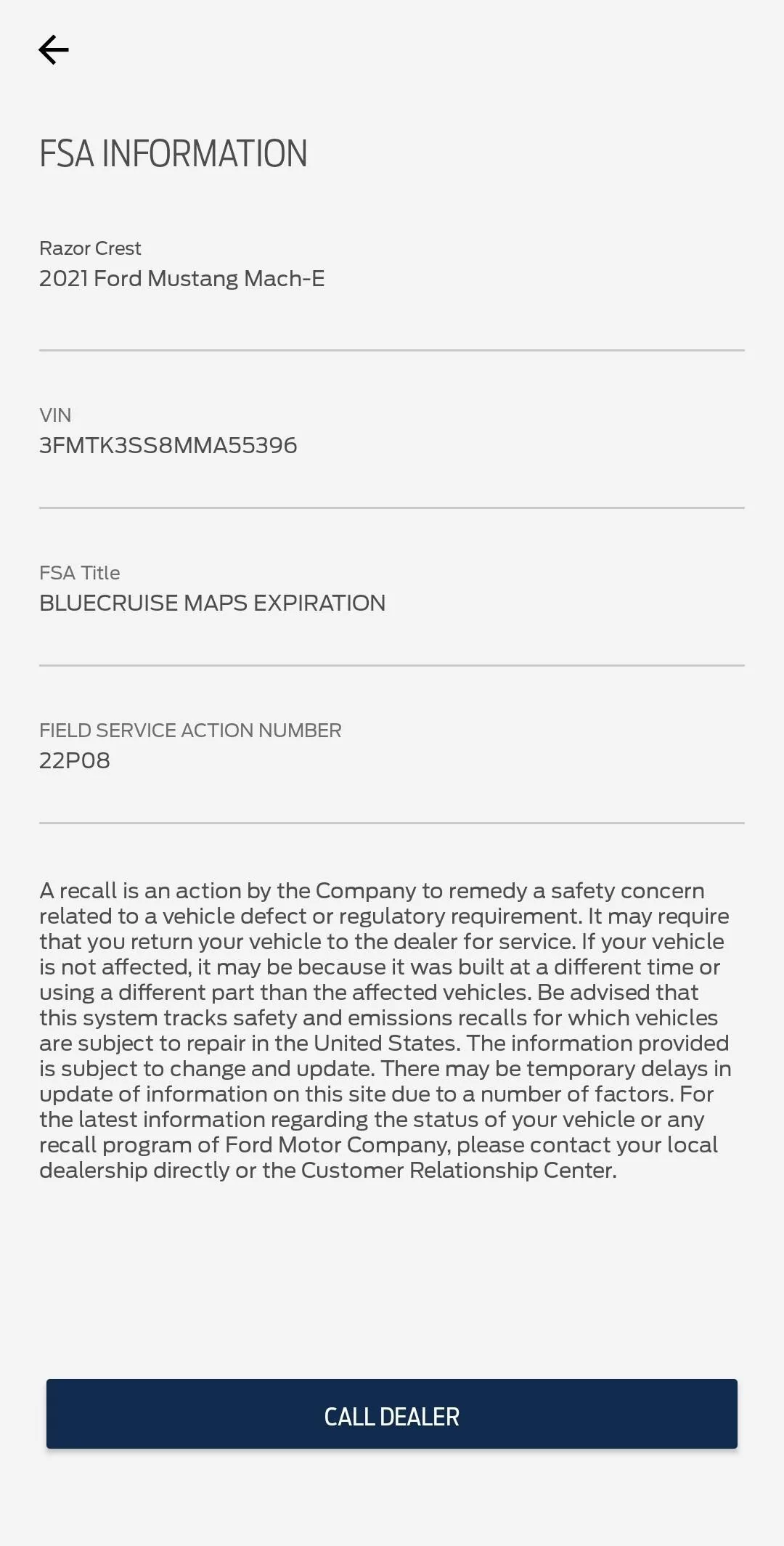Ford Mustang Mach-E 3/14/22 - BlueCruise Recall Screenshot_20220314-174924_FordPass