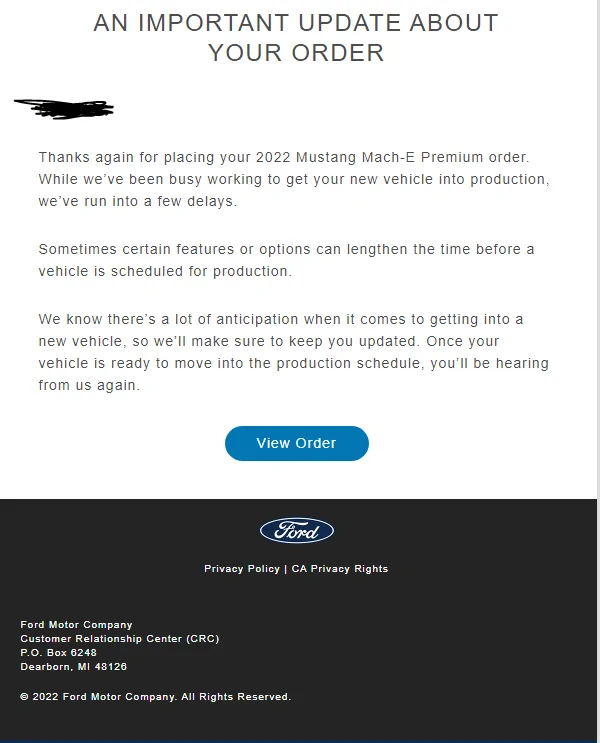 Ford Mustang Mach-E What does this email from Ford mean? 1647830859307