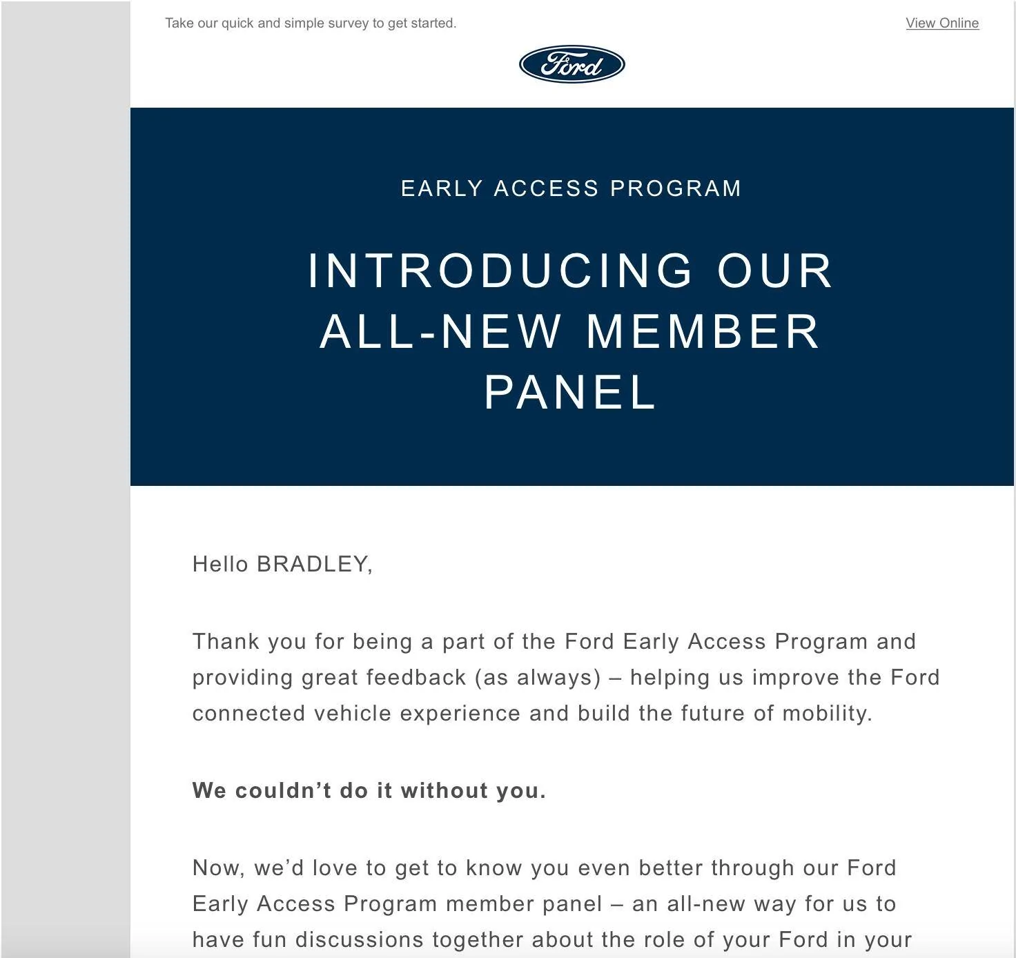 Ford Mustang Mach-E Ford Early Access Program Member Panel - invitation email Screen Shot 2022-03-22 at 11.19.03 AM