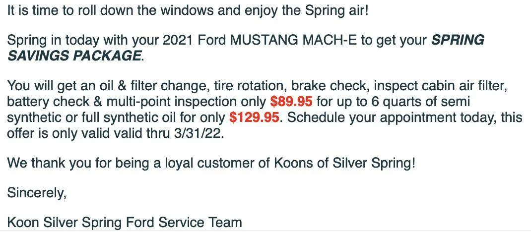 Ford Mustang Mach-E It's time for spring car maintenance spring maintenance savings