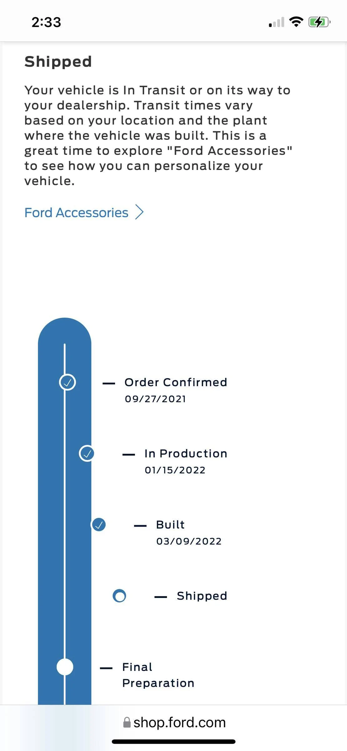 Ford Mustang Mach-E 01/10/22 Build Week Chat/Gang Ford Vehicle Order Tracking Status