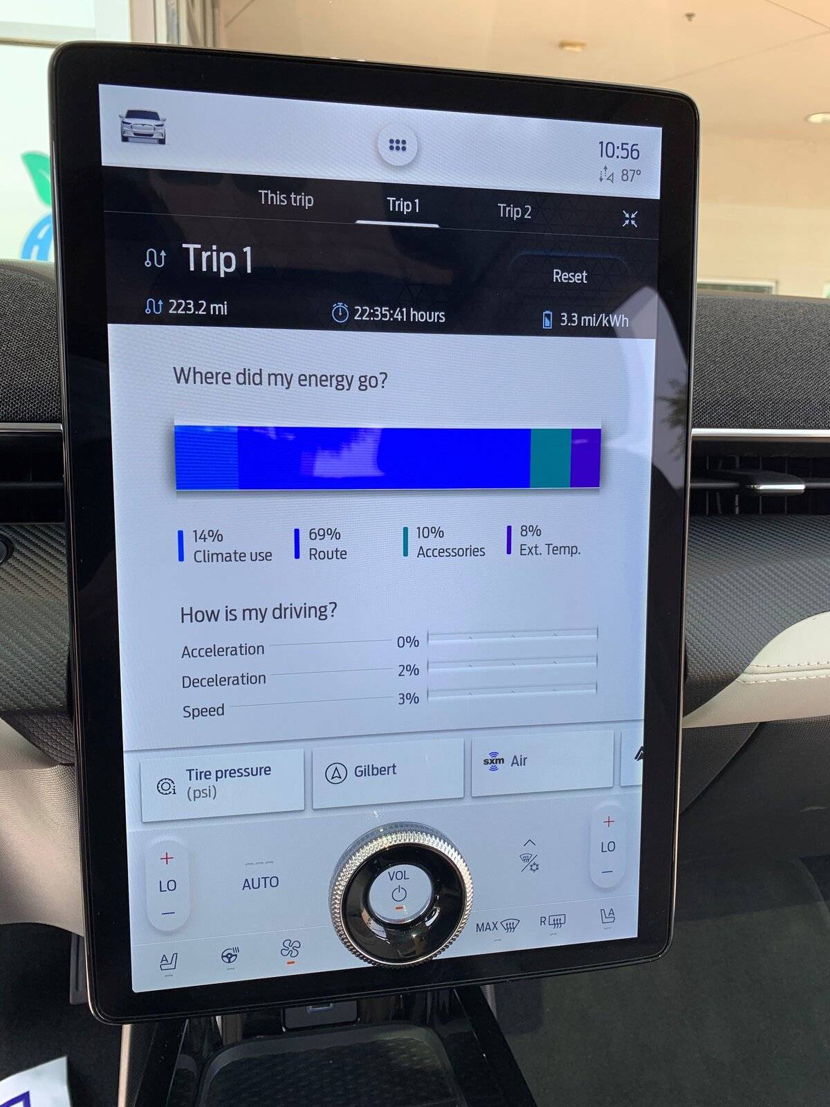 Ford Mustang Mach-E Mach-E 4x (Star White / Gray Interior) sighted at Phoenix dealership, with a look at range figures Screen