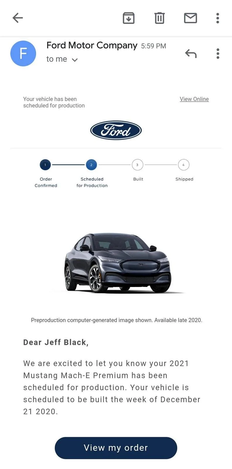Ford Mustang Mach-E Order Scheduled for Production Date Screenshot_20201022-184625_Gmail
