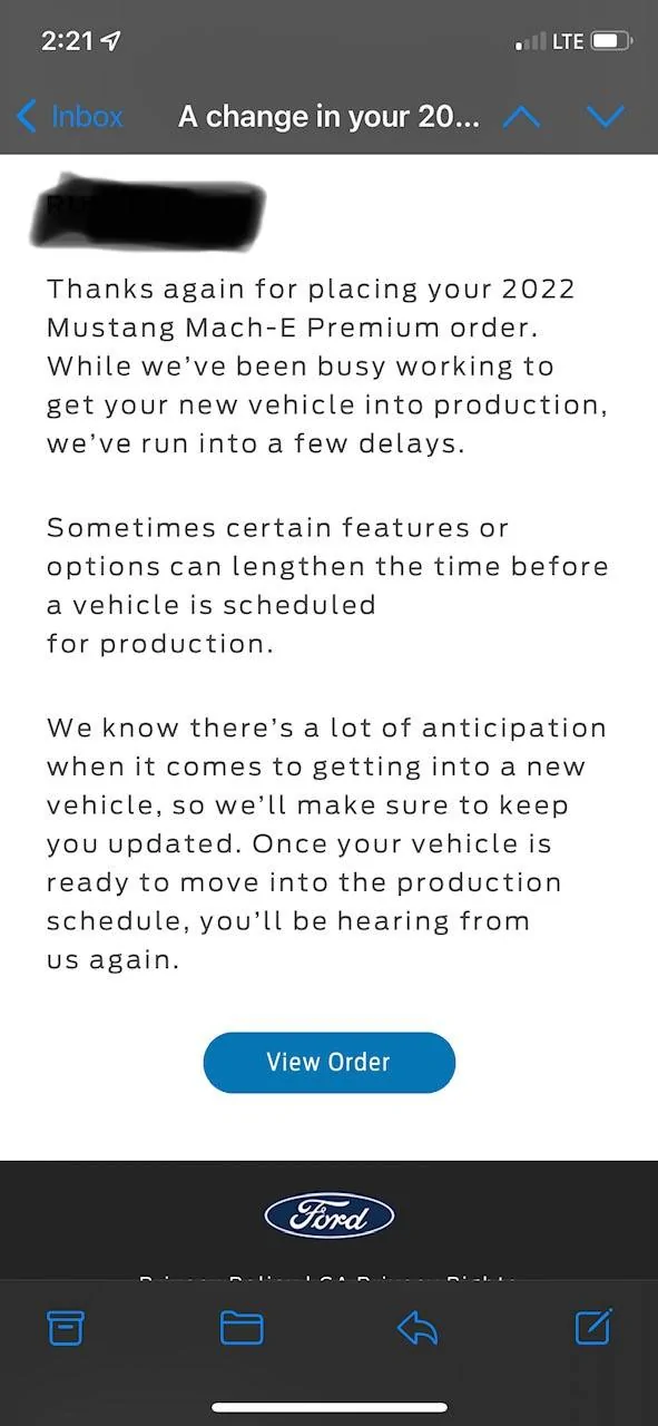 Ford Mustang Mach-E Email from Ford email1