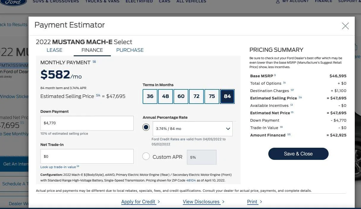Ford Mustang Mach-E "Ford Options" Mach-E Lease vs standard lease - similarities and differences Screen Shot 2022-04-10 at 12.29.54 PM