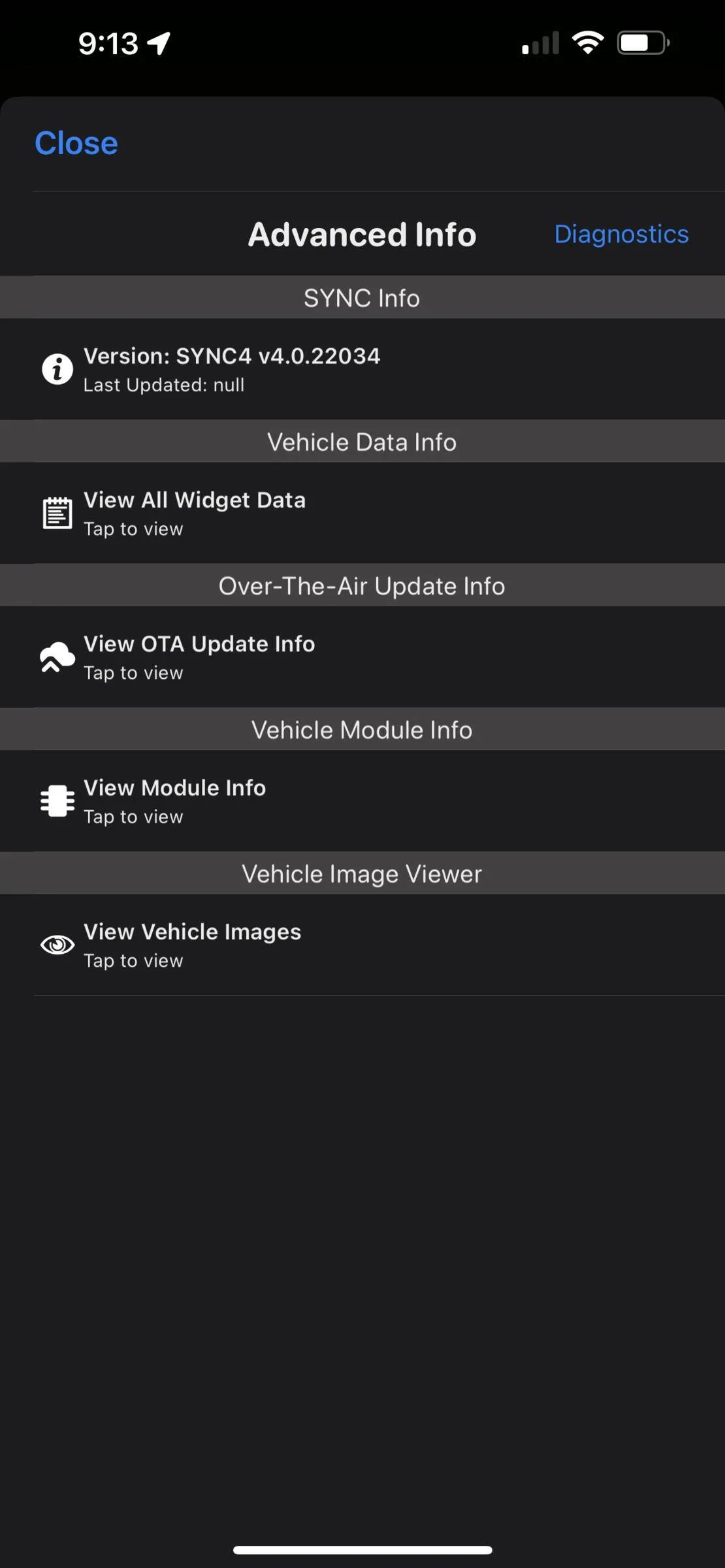 Ford Mustang Mach-E SYNC install update date reads 'null' (no BlueCruise) 2882548D-59C1-4ADF-B72C-1525EE052A97