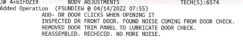 Ford Mustang Mach-E Door suddenly clicking when opening Captur