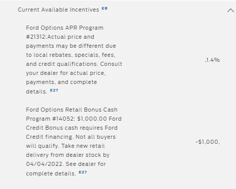 Ford Mustang Mach-E Ford Options Deal Structure Estimate 1650652602700
