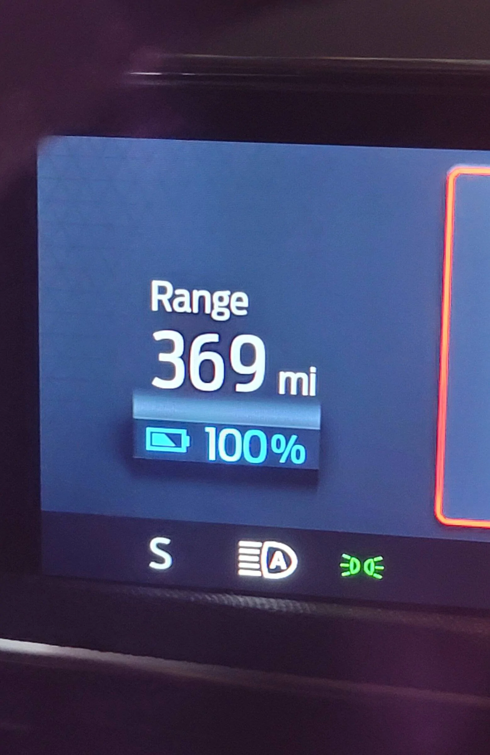 Ford Mustang Mach-E Unbridled mode gives more range. 369 miles at 100% 20220504_190820