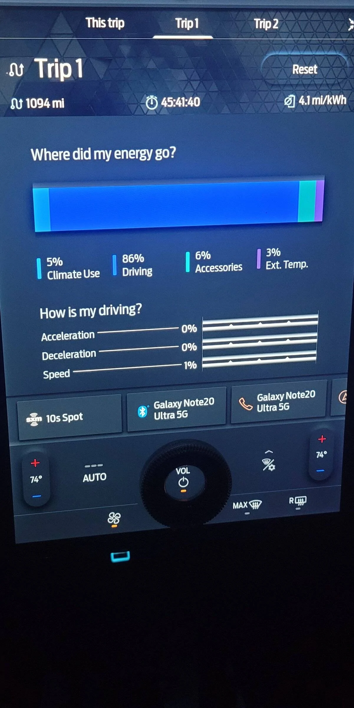 Ford Mustang Mach-E Unbridled mode gives more range. 369 miles at 100% 20220504_210424