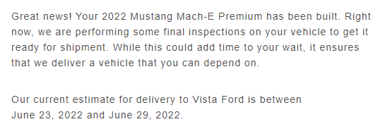 Ford Mustang Mach-E 4/11/22 build week chat 1651727669337