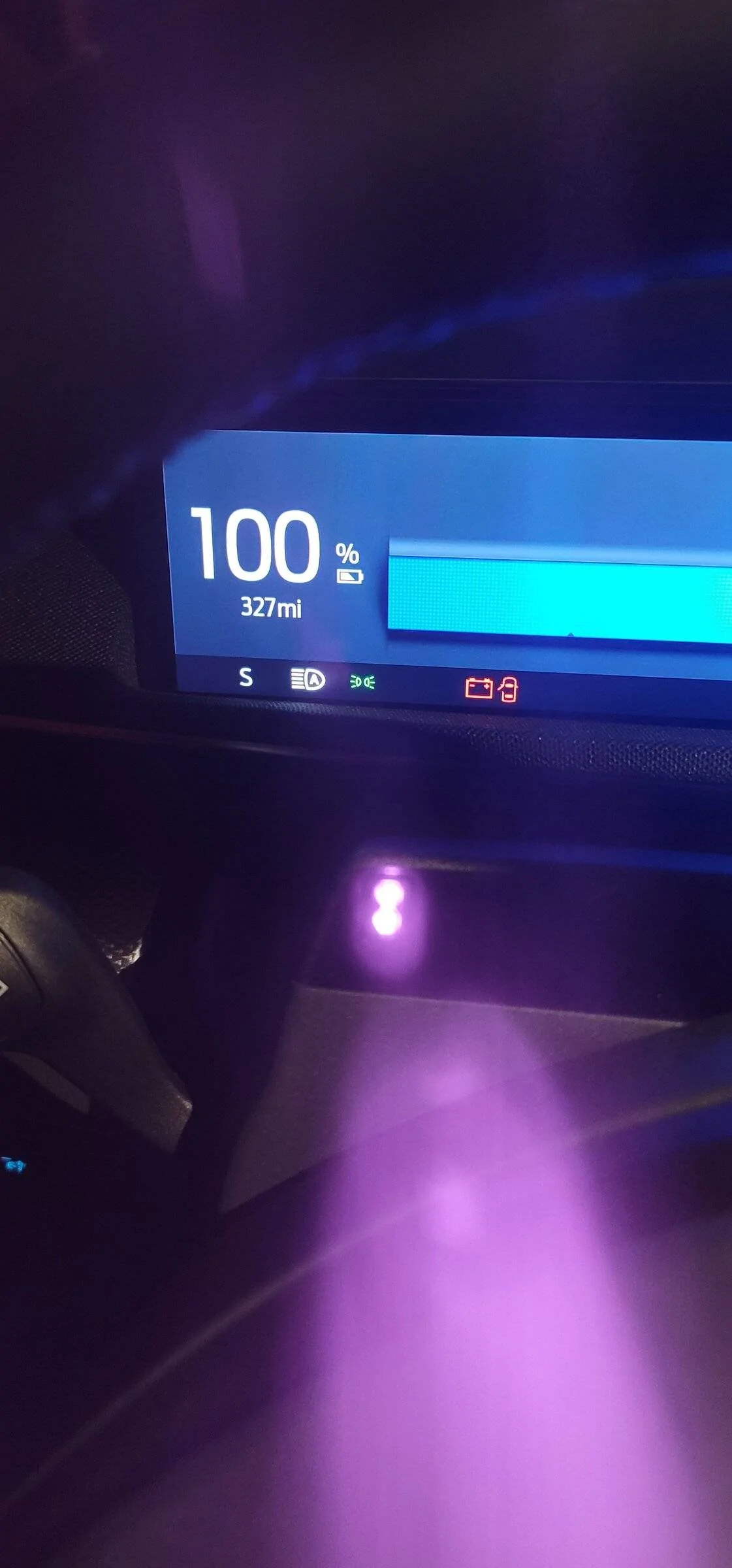 Ford Mustang Mach-E Unbridled mode gives more range. 369 miles at 100% 20220419_062612