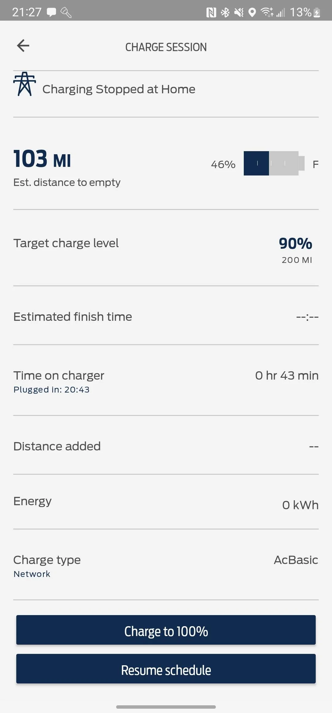 Ford Mustang Mach-E Car not charging when plugged in Screenshot_20220505-212723_FordPass