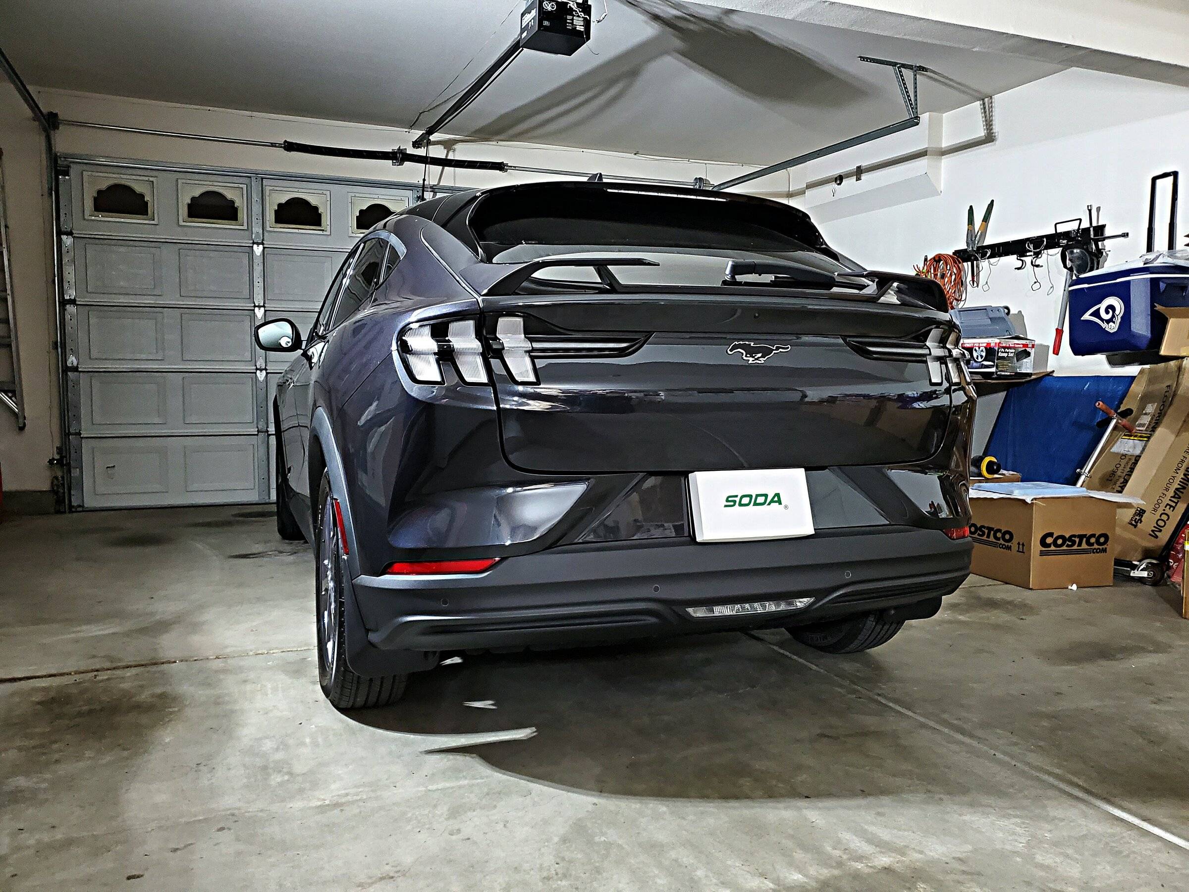 Ford Mustang Mach-E Front lip and rear spoiler installed on Dark Matter Gray Mach-E aviary-image-1651981484691