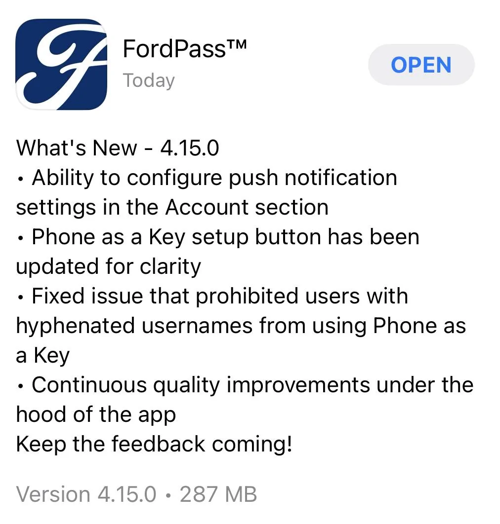 Ford Mustang Mach-E FordPass 4.15.0 (iOS) Update IMG_7474