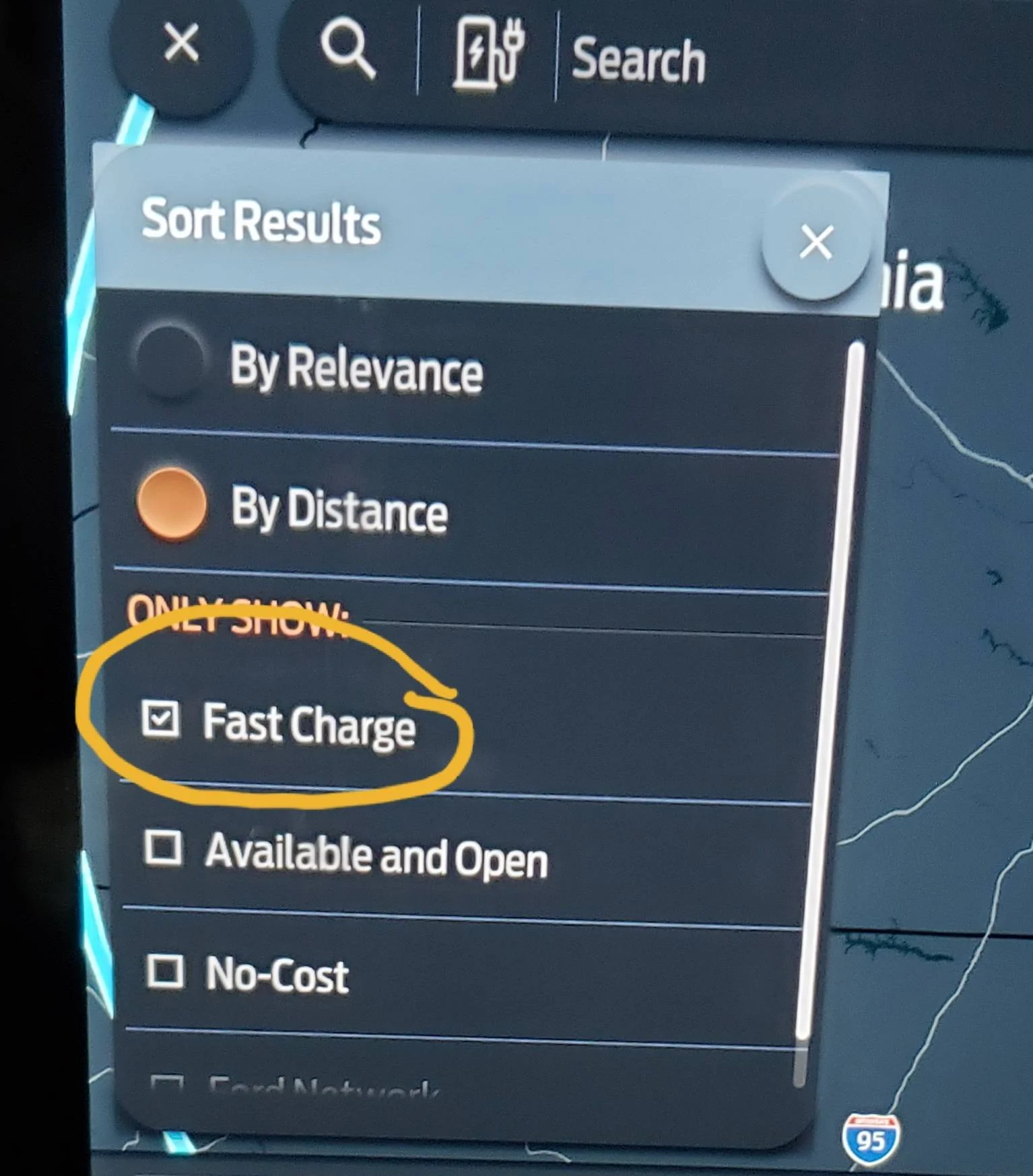 Ford Mustang Mach-E How to find charger while driving! 20220516_150915