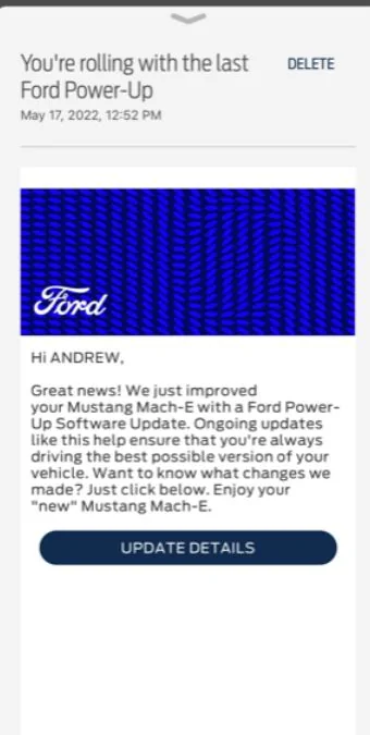 Ford Mustang Mach-E OTA Powerup Software 2.6.0. First update in a while. poweru