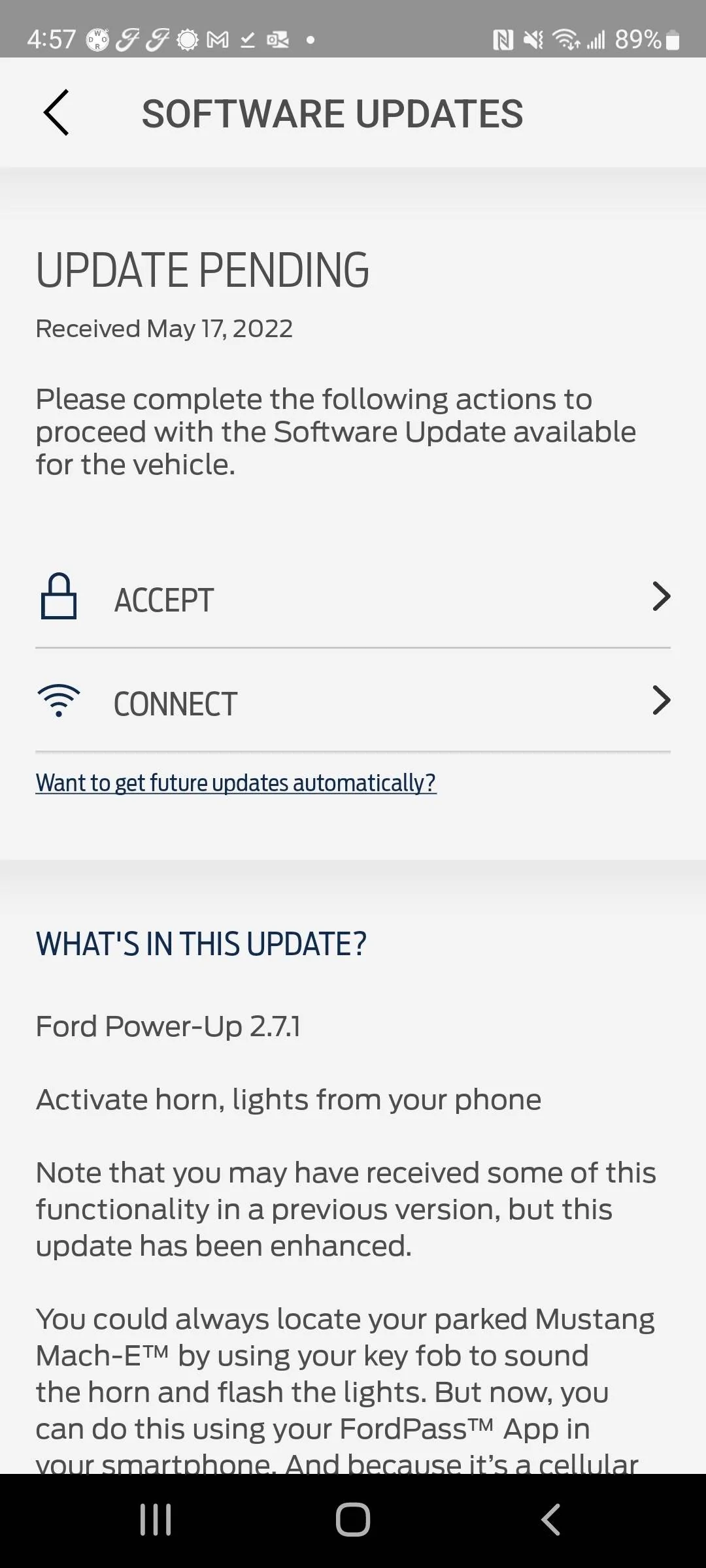 Ford Mustang Mach-E OTA Powerup Software 2.6.0. First update in a while. Screenshot_20220517-165735_FordPass
