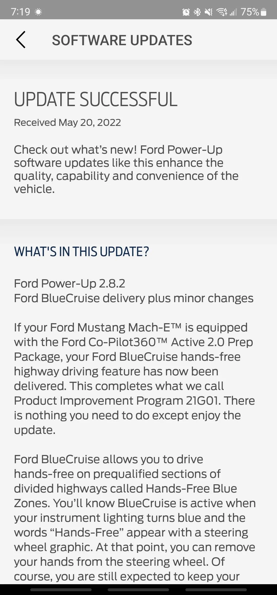 Ford Mustang Mach-E OTA Powerup Software 2.6.0. First update in a while. Screenshot_20220520-191908_FordPass