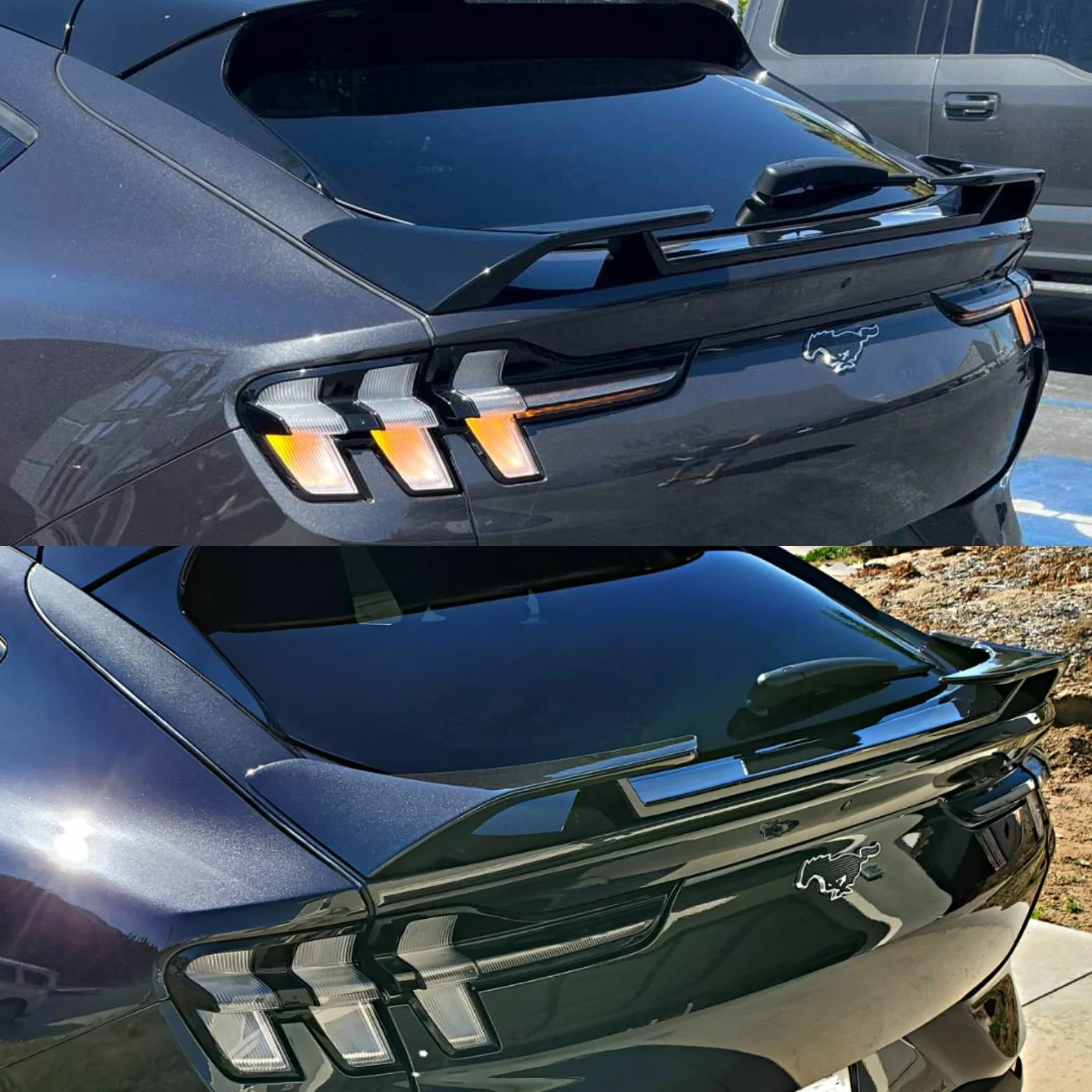 Ford Mustang Mach-E Front lip and rear spoiler installed on Dark Matter Gray Mach-E IMG_20220602_115811