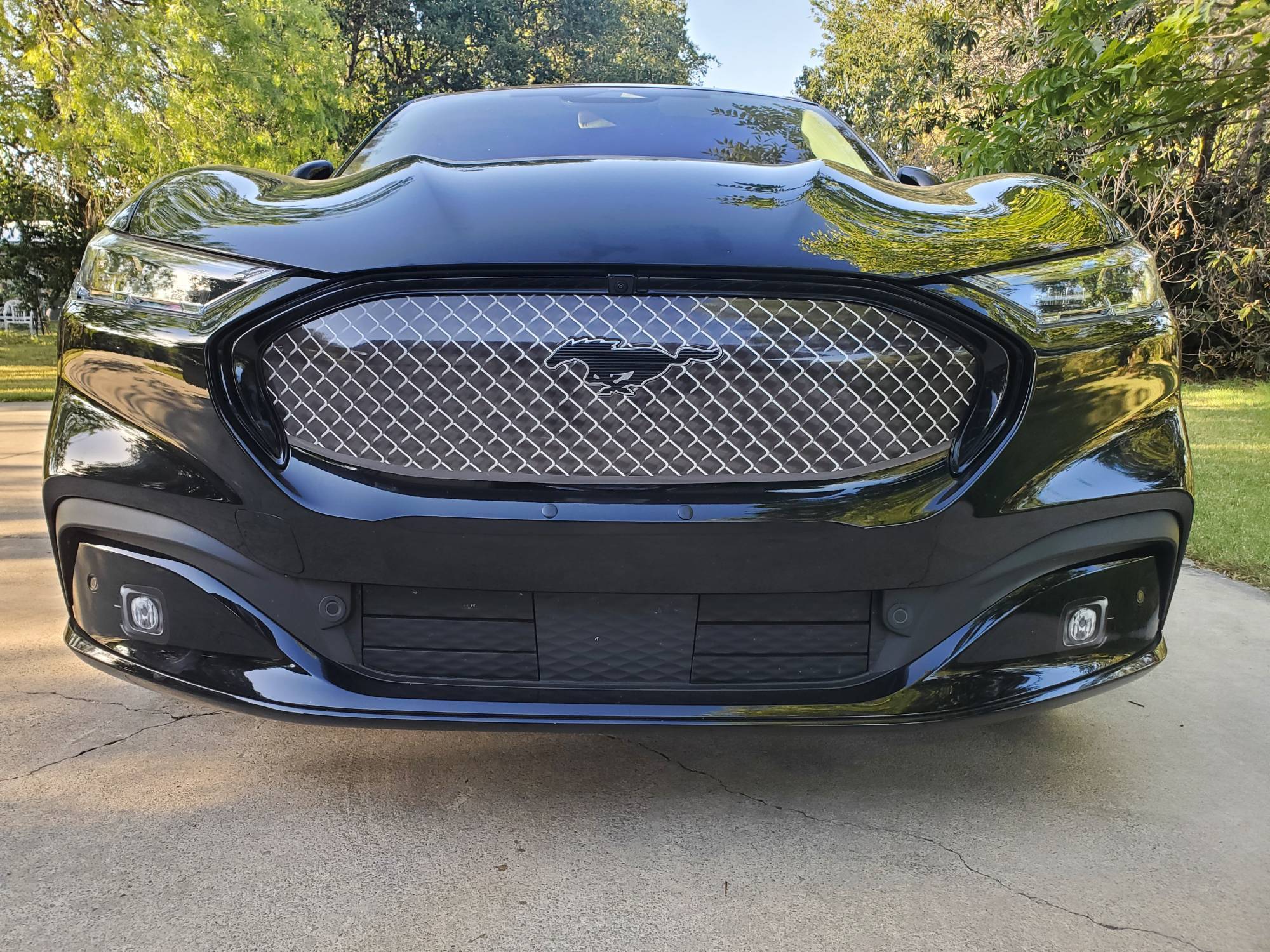 Ford Mustang Mach-E Grille Vinyl Wrapped - Before & After Fog Lights