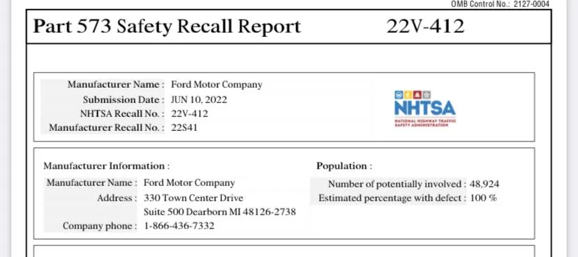 Ford Mustang Mach-E Safety Recall 22S41 - 2021-2022 Mach E - HVBJB Recall [high voltage battery main contactors may overheat] 090BCF68-D6D4-49DE-ADF8-FCAFEB317184