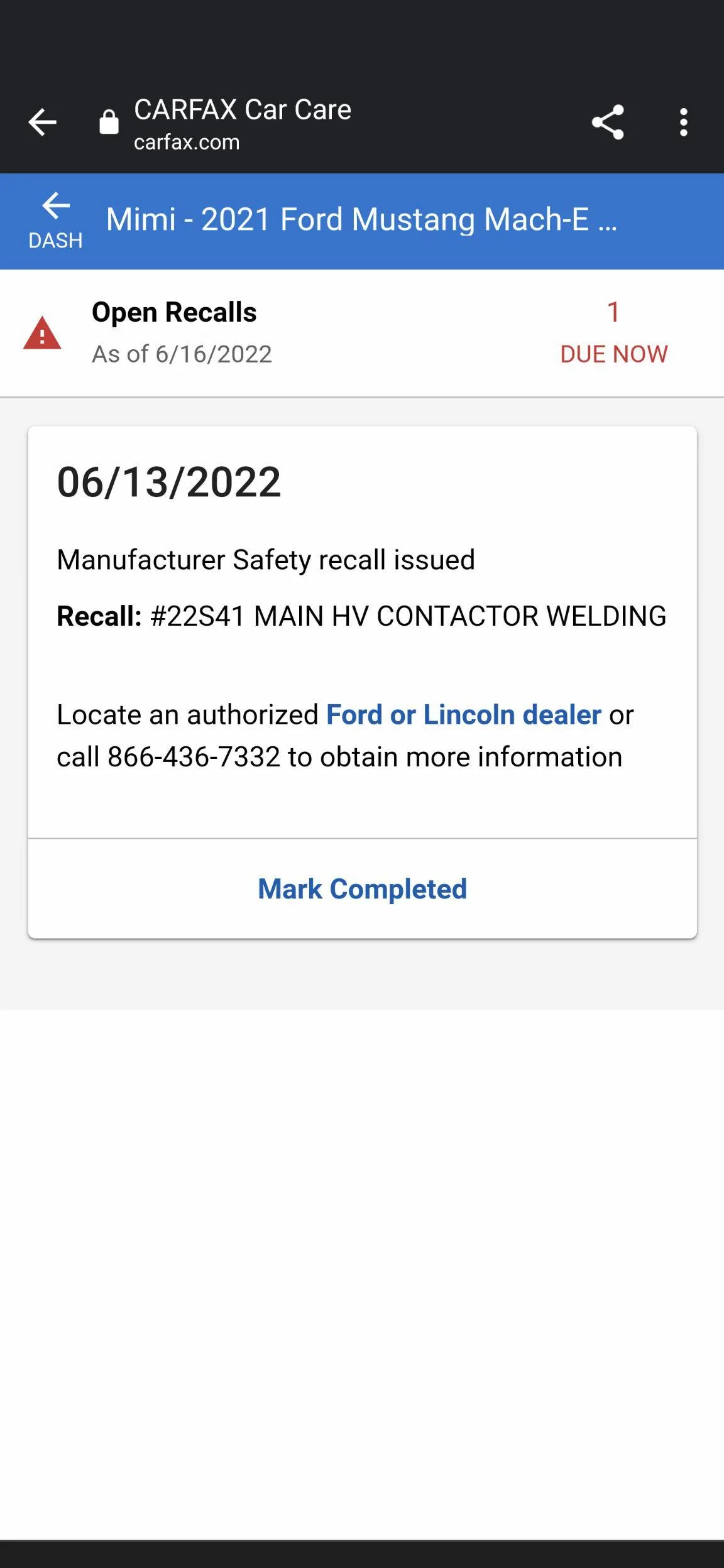 Ford Mustang Mach-E POWERTRAIN MALFUNCTION / REDUCED / HIGH-VOLTAGE BATTERY WARNING Screenshot_20220616-131615