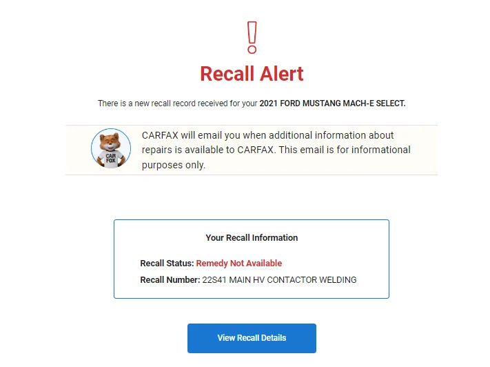 Ford Mustang Mach-E Safety Recall 22S41 - 2021-2022 Mach E - HVBJB Recall [high voltage battery main contactors may overheat] 1655498550596