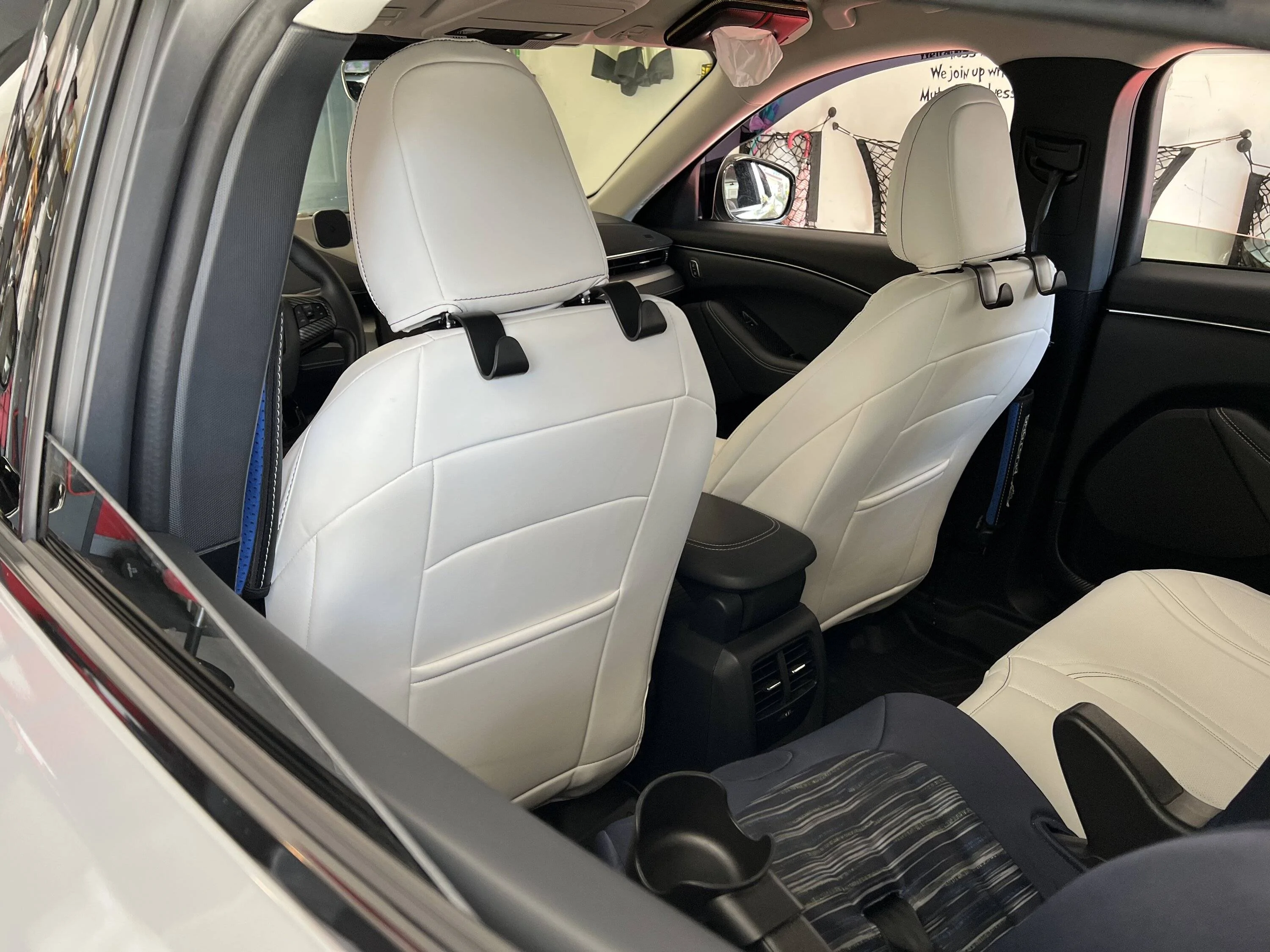 Ford Mustang Mach-E BestEVMod white leather seat cover - Installed A46335D4-3628-4C62-853F-9F2D3D4E9101