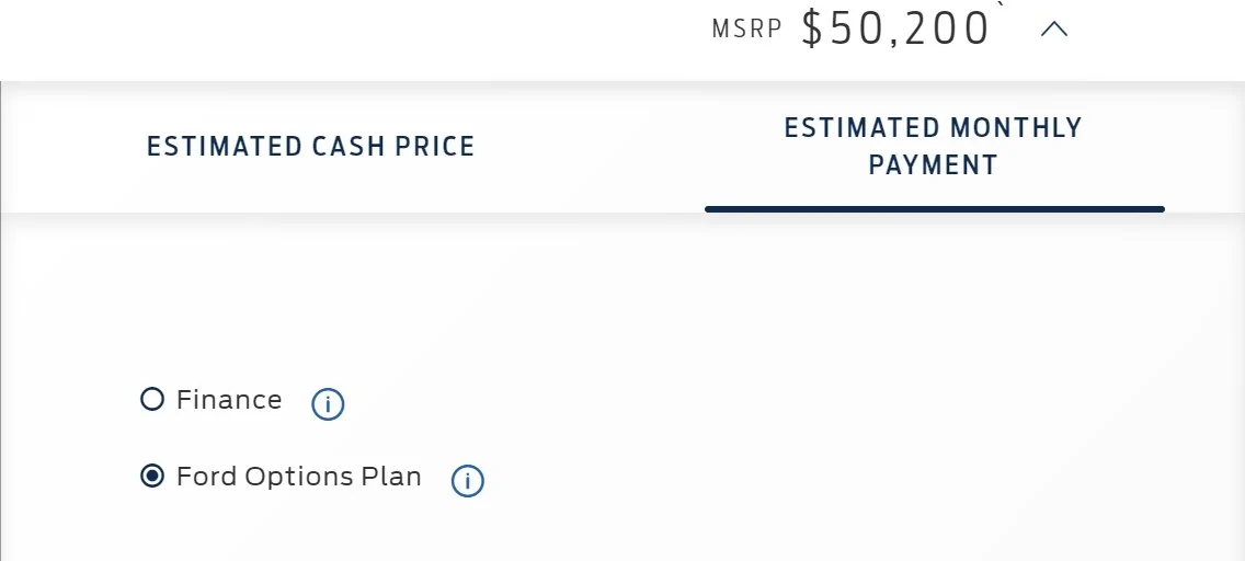 Ford Mustang Mach-E "Ford Options" payment option Screenshot 2020-10-25 175748