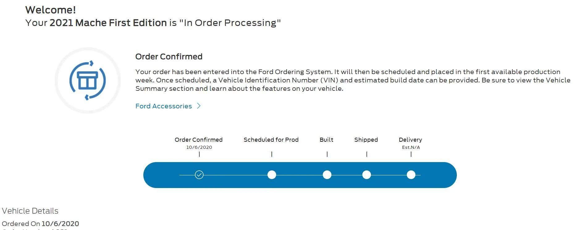 Ford Mustang Mach-E Ford Vehicle Order Tracking 1604962605949