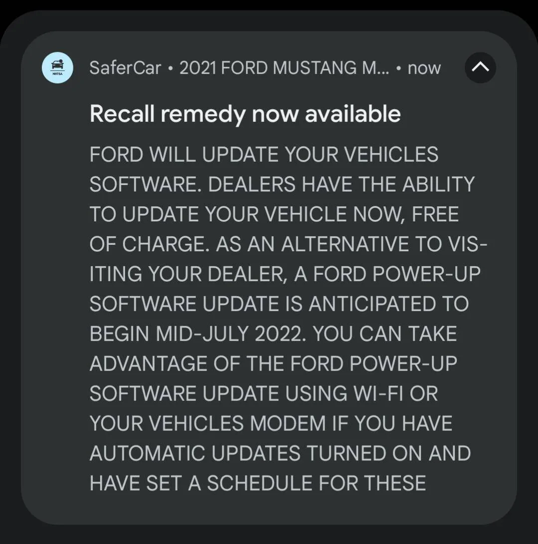 Ford Mustang Mach-E Battery Contactor Recall Software (22S41) Now Available at Dealers Screenshot_20220628-200152