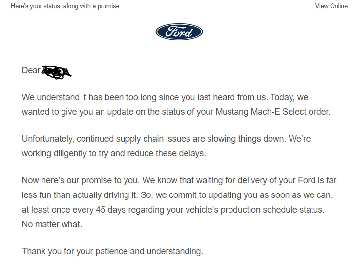 Ford Mustang Mach-E ⏰ No Mach-E Scheduling Next Week (July 4) 1656705431489