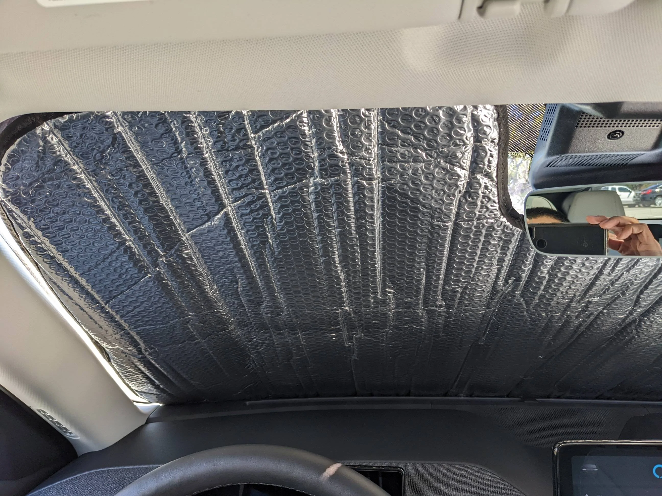 Ford Mustang Mach-E Sun Shade that fits Mach-E like a glove - Costco Solar Shade ($11.99) PXL_20220630_180734080