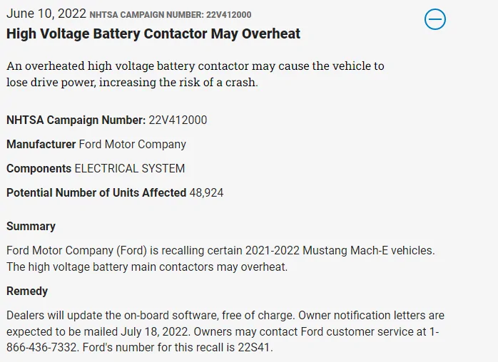Ford Mustang Mach-E join me in filing a NHTSA complaint on the HVBJB to get a better recall than 22s41 recall number