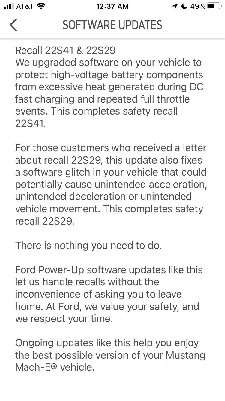 Ford Mustang Mach-E 22S41 & 22S29 Recall OTA Software Are Out IMG_0496