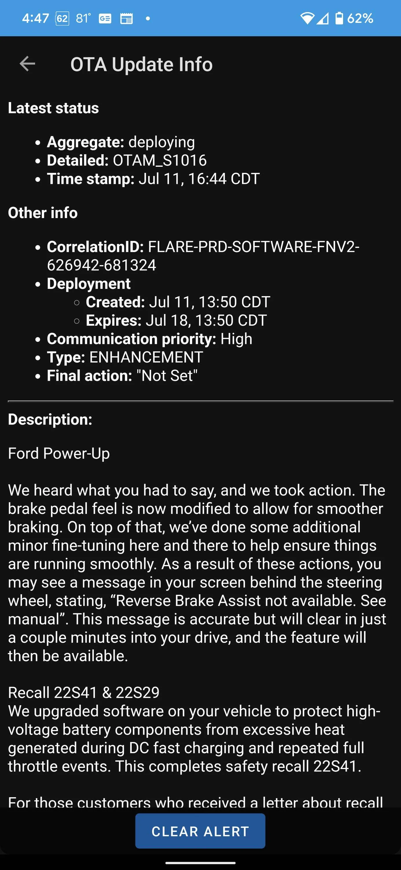 Ford Mustang Mach-E 22S41 & 22S29 Recall OTA Software Are Out Screenshot_20220711-164718
