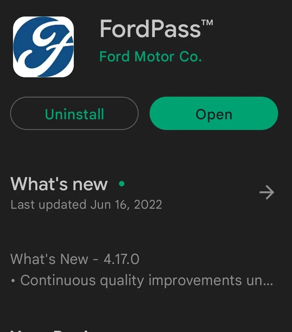 Ford Mustang Mach-E FordPass 4.17.1 Release SmartSelect_20220711-212736_Google Play Stor