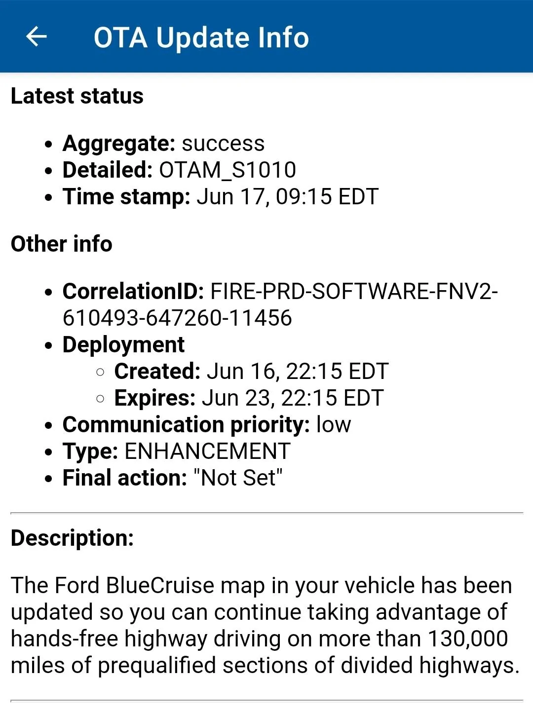 Ford Mustang Mach-E 22S41 Recall Software - Server Deployment Issue Screenshot_20220713-191547_Ford Status Widget