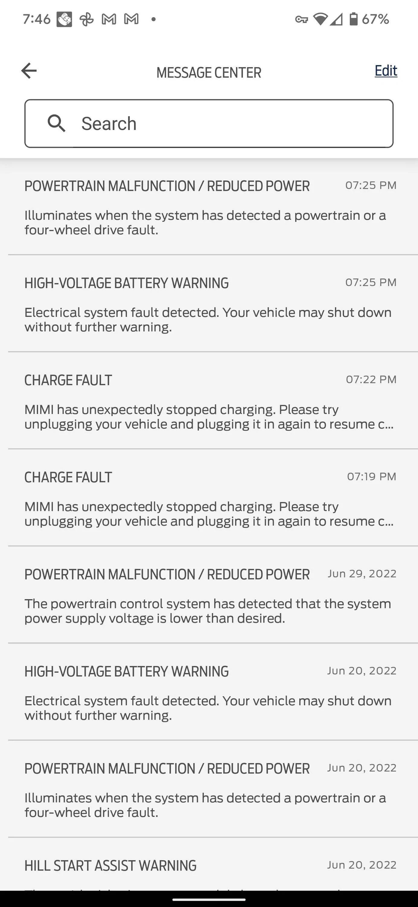 Ford Mustang Mach-E POWERTRAIN MALFUNCTION / REDUCED / HIGH-VOLTAGE BATTERY WARNING Screenshot_20220716-194648