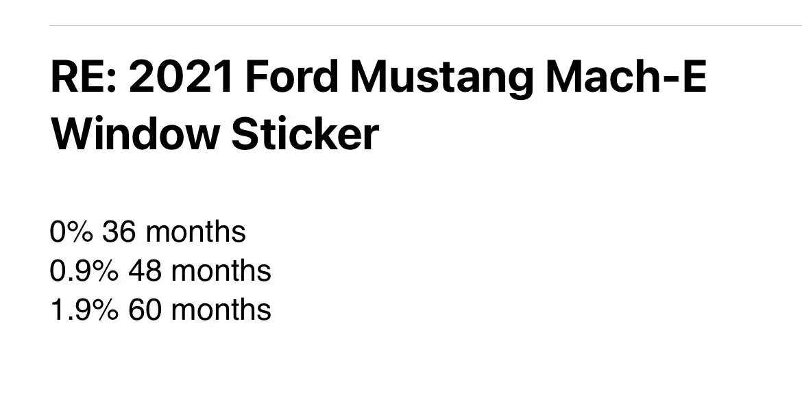 Ford Mustang Mach-E Finance rate from October CD1AAEE2-D179-4B57-9E14-D713B080E904