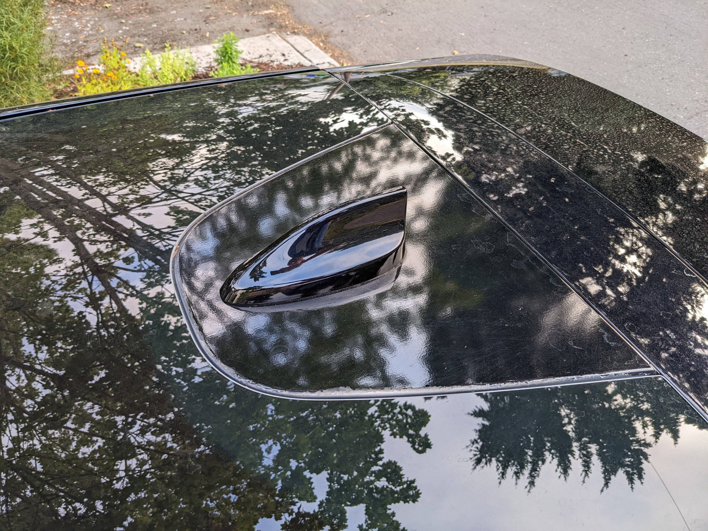Ford Mustang Mach-E Peeling paint on panel under shark fin antenna PXL_20220802_140746123.MP