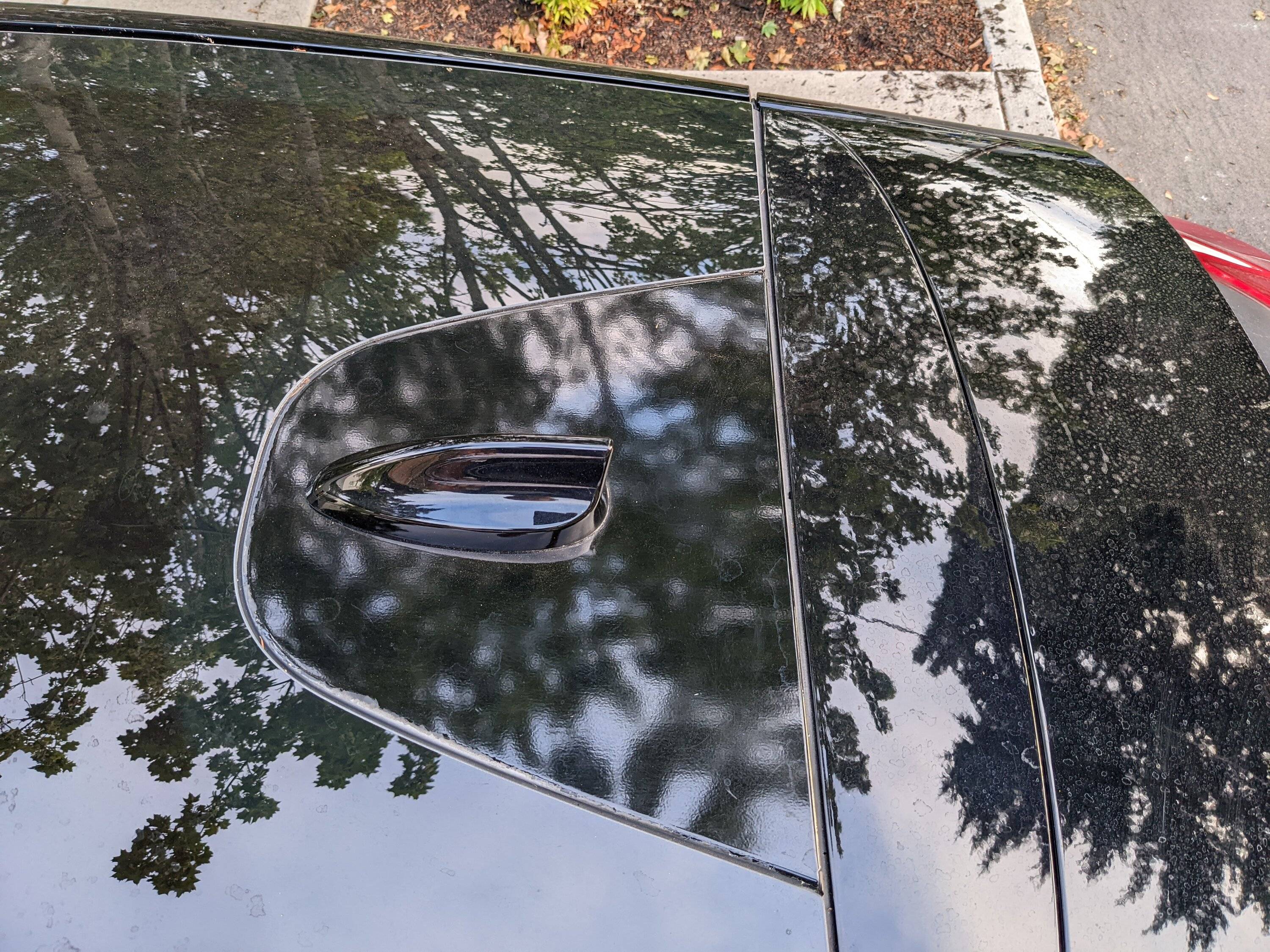 Ford Mustang Mach-E Peeling paint on panel under shark fin antenna PXL_20220802_140735057.MP
