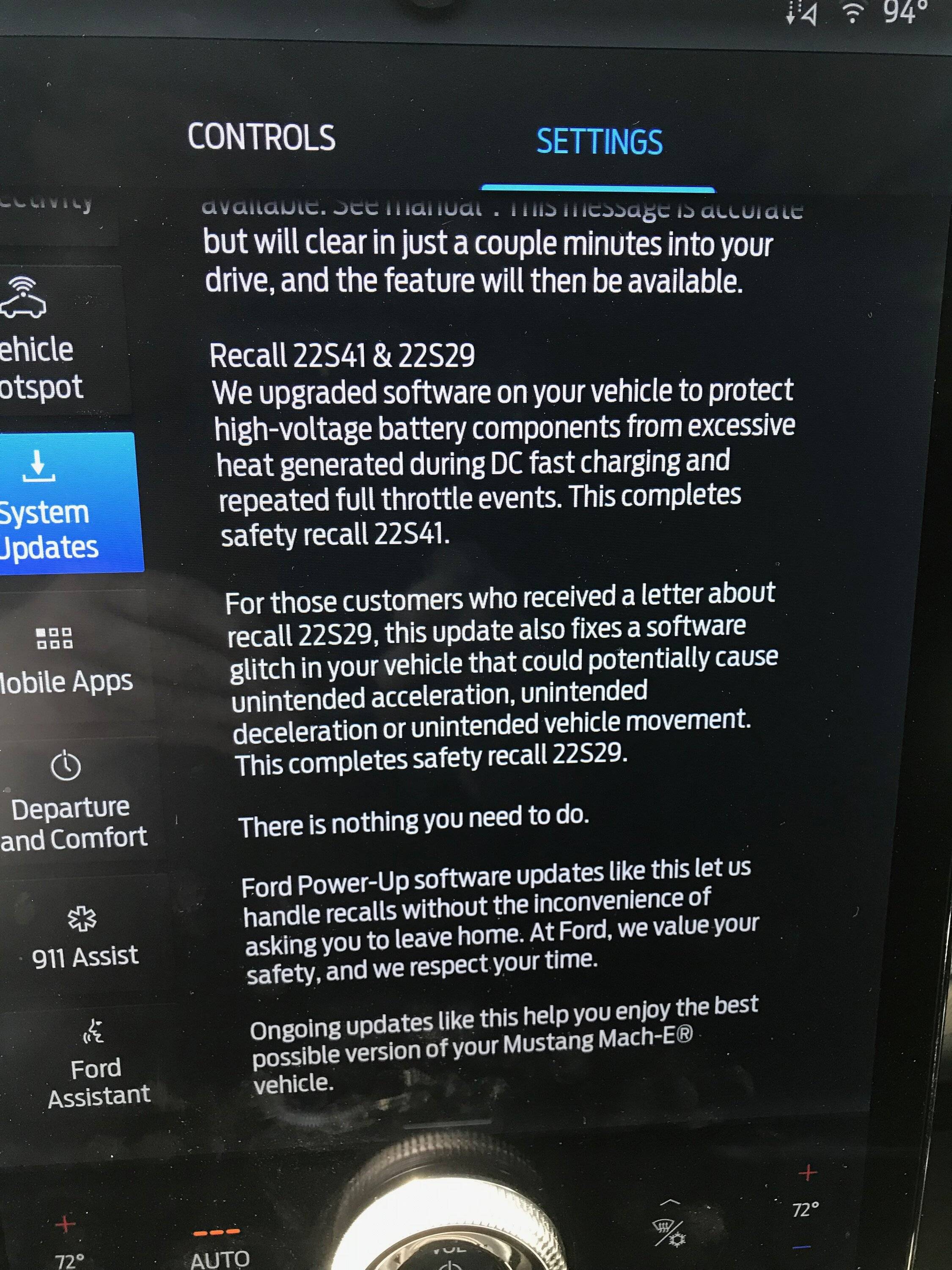Ford Mustang Mach-E 22S41 & 22S29 Recall OTA Software Are Out updat