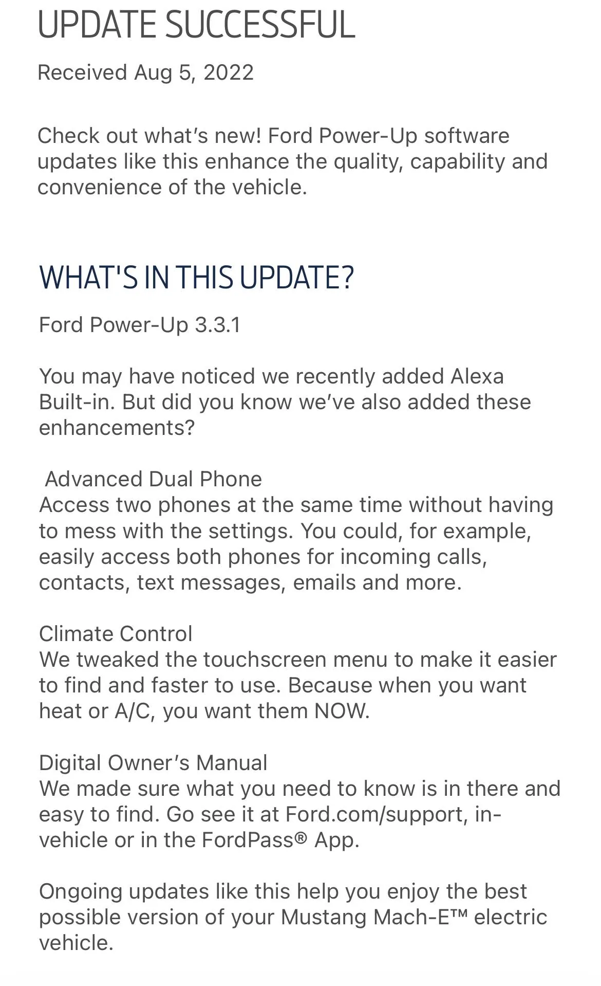 Ford Mustang Mach-E Ford PowerUp 3.1.1, 3.2.1, and 3.3.1 (Update) 6ED13103-8313-4820-ABB6-33B4112B6EED