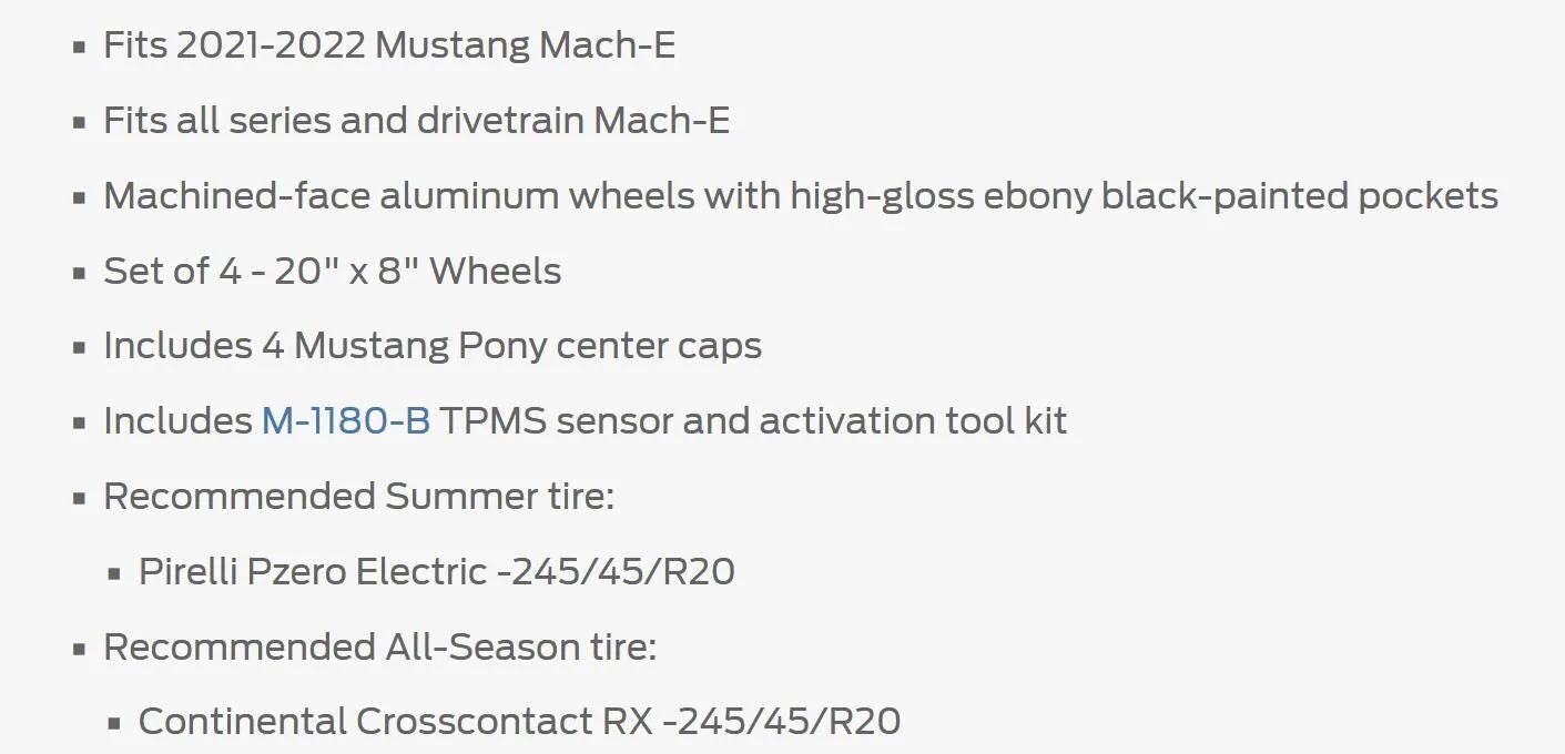 Ford Mustang Mach-E GT Performance Edition 20" wheels now available aftersales for $1430 per set (TPMS included) - Part # M-1007K-M2080 1660023854492