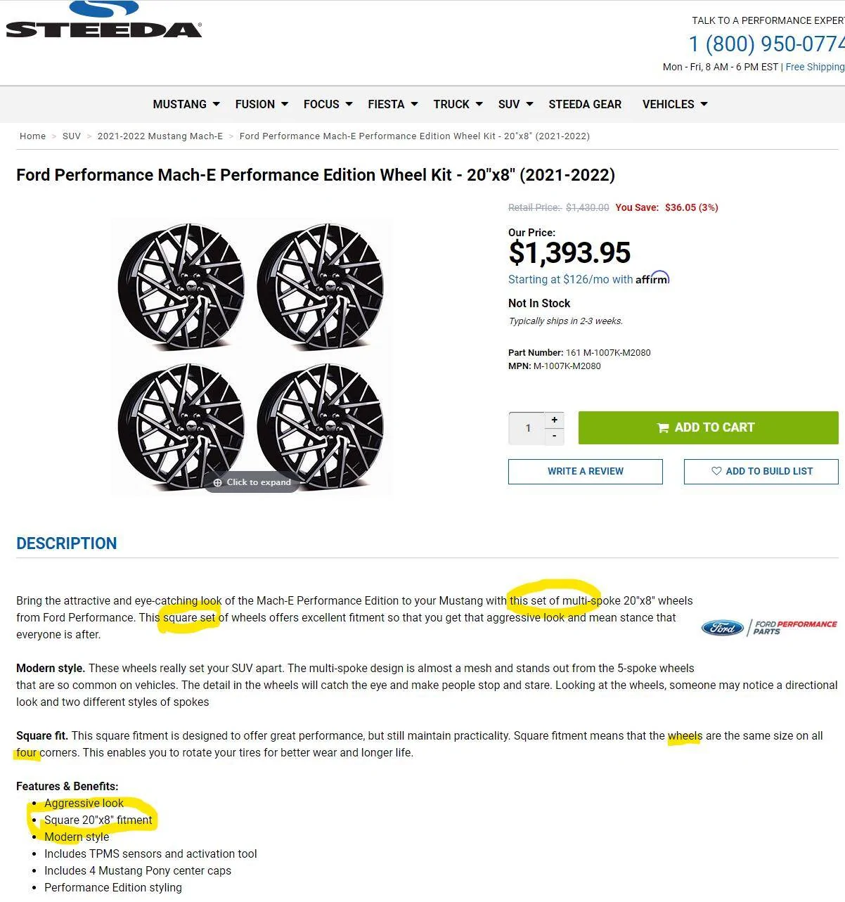 Ford Mustang Mach-E GT Performance Edition 20" wheels now available aftersales for $1430 per set (TPMS included) - Part # M-1007K-M2080 1660043856372