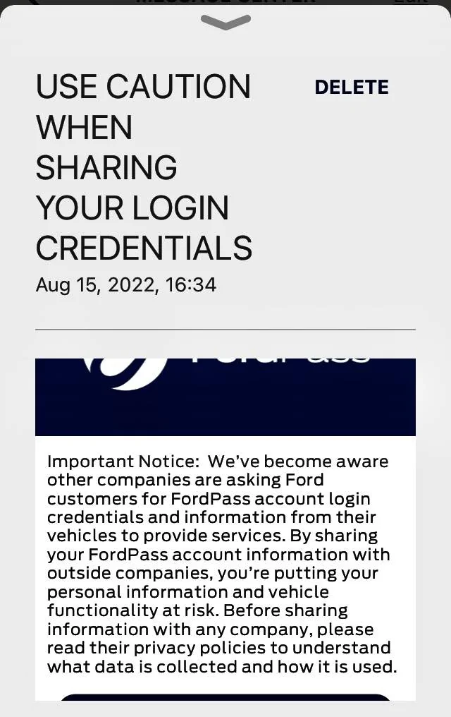 Ford Mustang Mach-E hey, I have a car! FordPass - Account Info Sharing Warning